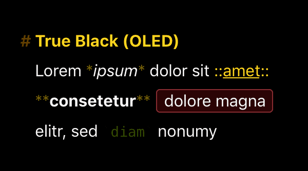 Editor Theme “True Black (OLED)“ by Bennett Comfort